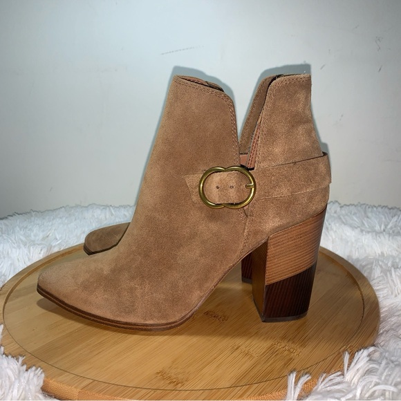 Aldo Kendall Women's Ankle Booties Light Brown Size 7.5 Suede Colourblock Heel - Picture 4 of 9